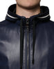 Dolce & Gabbana Blue Leather Full Zip Hooded Bomber Jacket