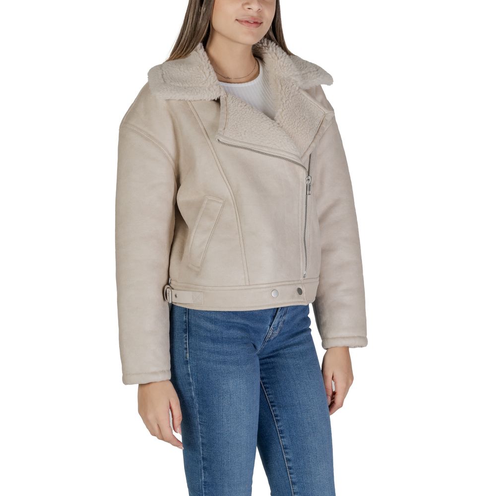 Vila Clothes Beige Artificial Leather Jackets & Coat