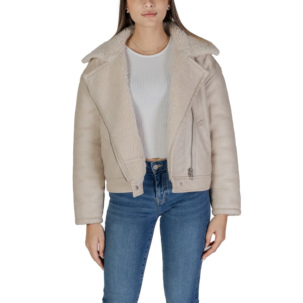 Vila Clothes Beige Artificial Leather Jackets & Coat