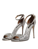 Dolce & Gabbana Silver Ankle Strap Crystal Sandals Shoes