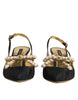 Dolce & Gabbana Black Leather Faux Pearls Slingbacks Shoes