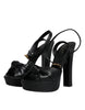 Dolce & Gabbana Black Leather Platform Heels Sandals Shoes