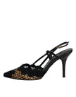Dolce & Gabbana Black Brown Lace High Heels Slingback Shoes