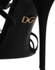 Dolce & Gabbana Black Leather Crystal Heels Sandals Shoes