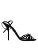 Dolce & Gabbana Black Leather Crystal Heels Sandals Shoes