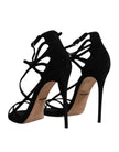 Dolce & Gabbana Black Suede Ankle Strap Heels Sandals Shoes