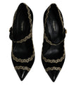 Dolce & Gabbana Black Velvet Gold Mary Janes Pumps Shoes