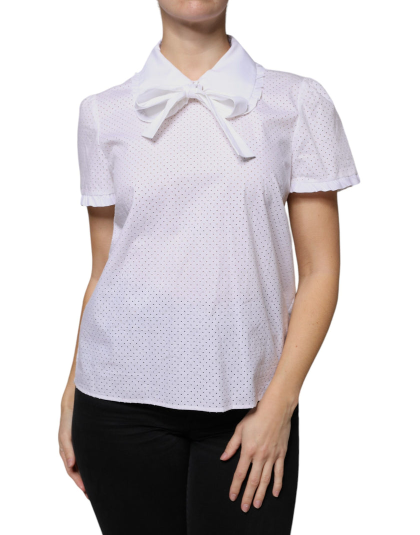 Valentino White Cotton Short Sleeves Collared Blouse Top