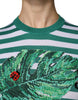 Dolce & Gabbana White Green Stripe Leaf Crew Neck T-shirt