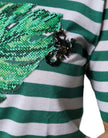 Dolce & Gabbana White Green Stripe Leaf Crew Neck T-shirt