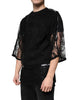 Dolce & Gabbana Black Nylon Floral Lace Crew Neck T-shirt