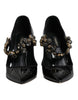 Dolce & Gabbana Black Leather Crystal Mary Jane Pumps Shoes