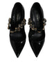 Dolce & Gabbana Black Leather Crystal Mary Jane Pumps Shoes