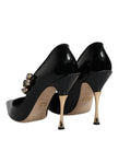 Dolce & Gabbana Black Leather Crystal Mary Jane Pumps Shoes