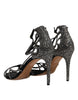 Dolce & Gabbana Black Strass Ankle Strap Heels Sandals Shoes