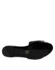 Versace Black Leather Logo Plaque Slip On Slides Flats Shoes