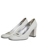 Dolce & Gabbana White Leather Block Heels Pumps Shoes