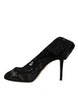 Dolce & Gabbana Black Lace Stretch Heels Mid Calf Boots Shoes
