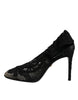Dolce & Gabbana Black Lace Stretch Heels Mid Calf Boots Shoes