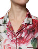 Dolce & Gabbana White Peony Silk Long Sleeves Collared Blouse Top