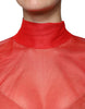 Dolce & Gabbana Red Mesh Turtleneck Long Sleeve Blouse Top