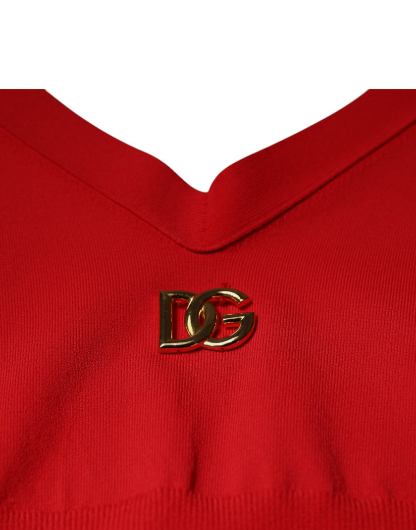 Dolce & Gabbana Red Viscose Sleeveless Halter Cropped Tank Top