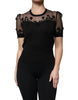 Dolce & Gabbana Black Floral Lace Short Sleeves Blouse Top