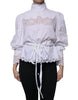 Dolce & Gabbana White Cotton Lace Trim Turtleneck Blouse Top