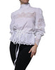Dolce & Gabbana White Cotton Lace Trim Turtleneck Blouse Top