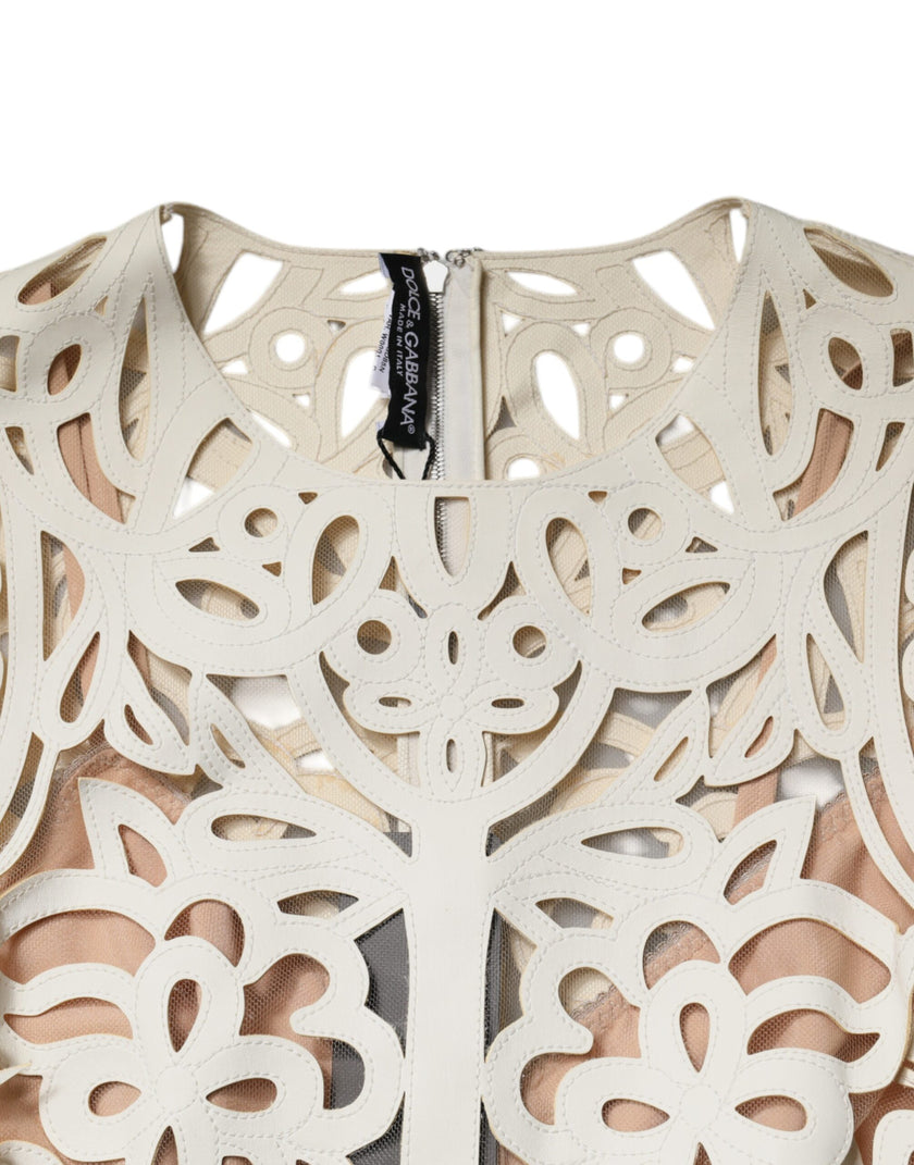 Dolce & Gabbana White Cut Out Leather Sleeveless Midi Dress