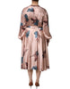 L'Autre Chose Pink Satin Floral Long Sleeves A-line Midi Dress