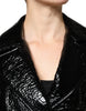 Dolce & Gabbana Black Leather Cropped Long Sleeve Coat Jacket