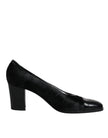 Dolce & Gabbana Black Leather Block Heels Pumps Shoes