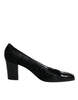 Dolce & Gabbana Black Leather Block Heels Pumps Shoes