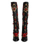 Dolce & Gabbana Black Roses Embellished Leather Heel Boots Shoes
