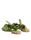 Dolce & Gabbana Green Animal Print Ankle Wrap Sandals Shoes