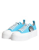 Dolce & Gabbana Blue White Canvas Logo Low Top Sneakers Shoes