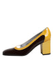 Dolce & Gabbana Yellow Brown Leather Block Heel Pumps Shoes