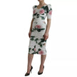 Dolce & Gabbana White Roses Print Stretch Silk Pleated Dress