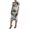 Dolce & Gabbana White Roses Print Stretch Silk Pleated Dress