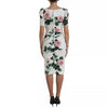 Dolce & Gabbana White Roses Print Stretch Silk Pleated Dress