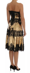 Dolce & Gabbana Gold Strapless Sequin Embellished Lace Dress
