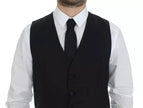 Dolce & Gabbana Black Wool Silk Dress Gilet Jacket Vest