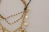 Dolce & Gabbana Gold Brass Crystal Floral Statement Charms Necklace