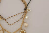 Dolce & Gabbana Gold Brass Crystal Floral Statement Charms Necklace