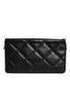 Dolce & Gabbana Black Leather Crystal Embellished Logo Shoulder Bag