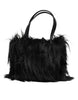 Dolce & Gabbana Black Fur Logo Plaque Double Handle Shoulder Bag