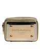 Dolce & Gabbana Gold Leather DG Logo Plaque Zip Around Clutch Bag