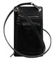 Dolce & Gabbana Black Horse Leather Zip Logo Shoulder Neck Strap Wallet