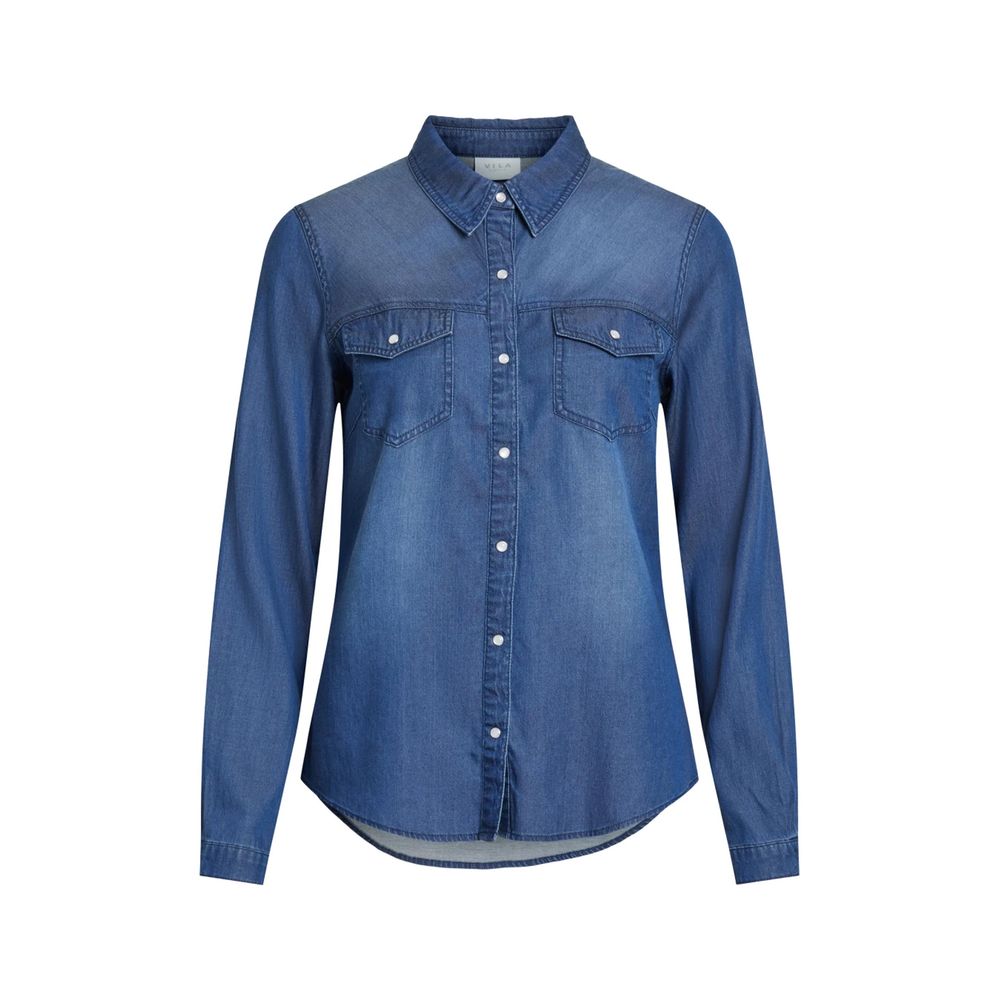 Vila Clothes Blue Cotton Shirt